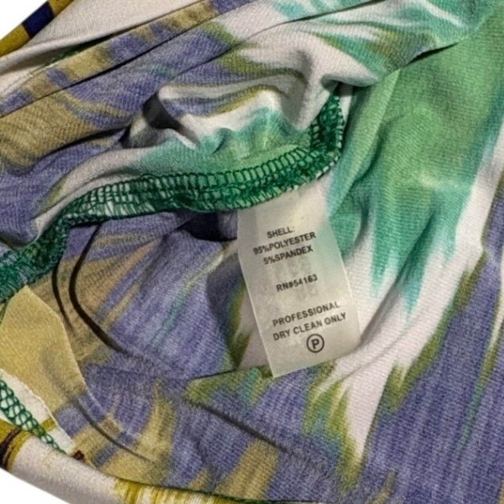 5 for $25 Calvin Klein Green Blue Yellow Chevron Ikat Faux Wrap Belted Dress 4P - Picture 4 of 9